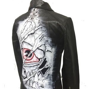 Leather trench coat Hand Paint by Harjit Singh